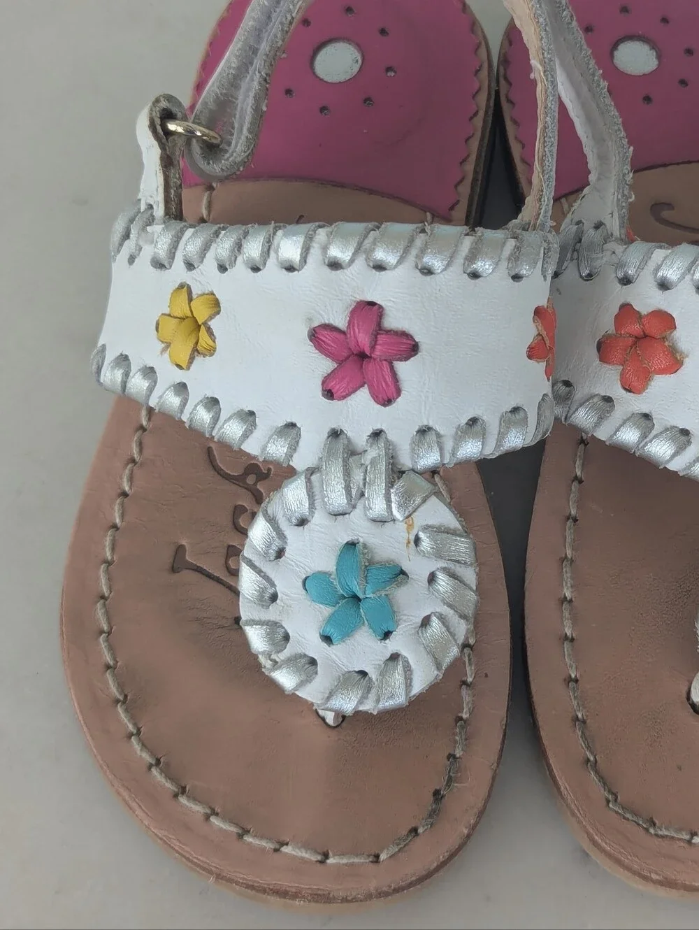 Jack Rogers Little Girls White & Pink Leather Sandals